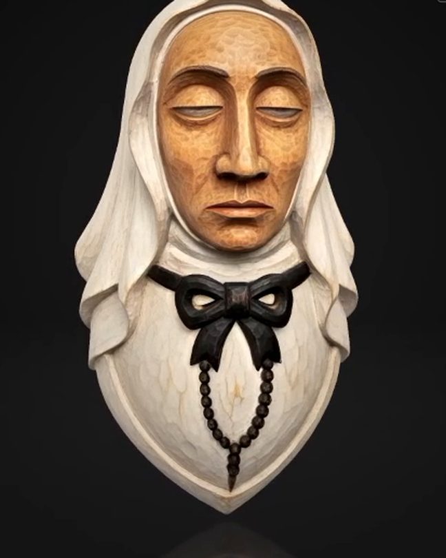 Busto devocional de Sor María de Jesús, la Siervita, con los ojos cerrados y toca blanca
